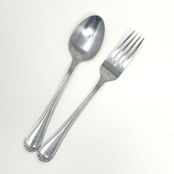Rogers Stanley Roberts TRIO ROSE PETAL Stainless Dinner Fork 7 3/8” & Spoon 7” - Picture 1 of 6